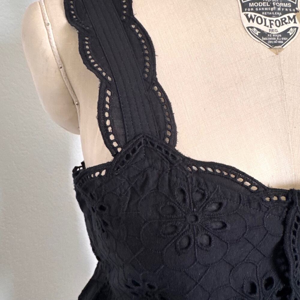 The Kooples | NWT Black Cotton Eyelet Peplum Top Size XS/S Button Front - Picture 7 of 11